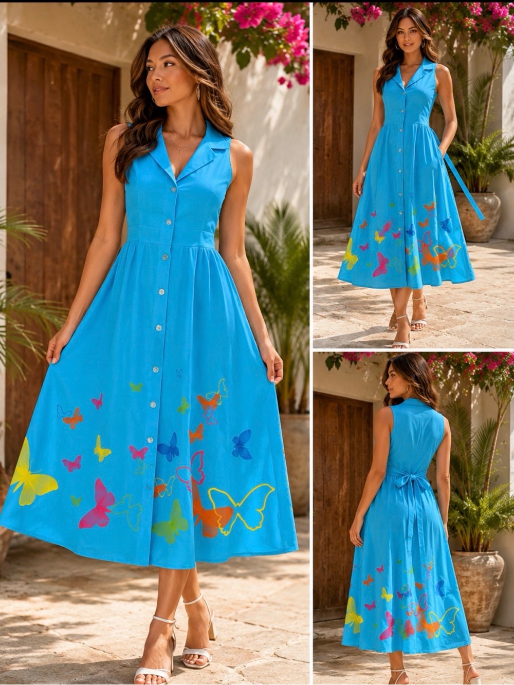Danny & Nicole Turquoise Butterfly Asymmetrical Dress